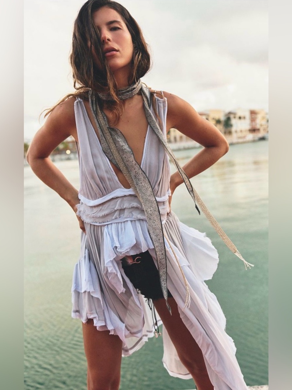 FP Movement by Free People ~ Worn  N' Wild Tunic ~ Lt Blue ~ Sz- 4 * * NWT * *